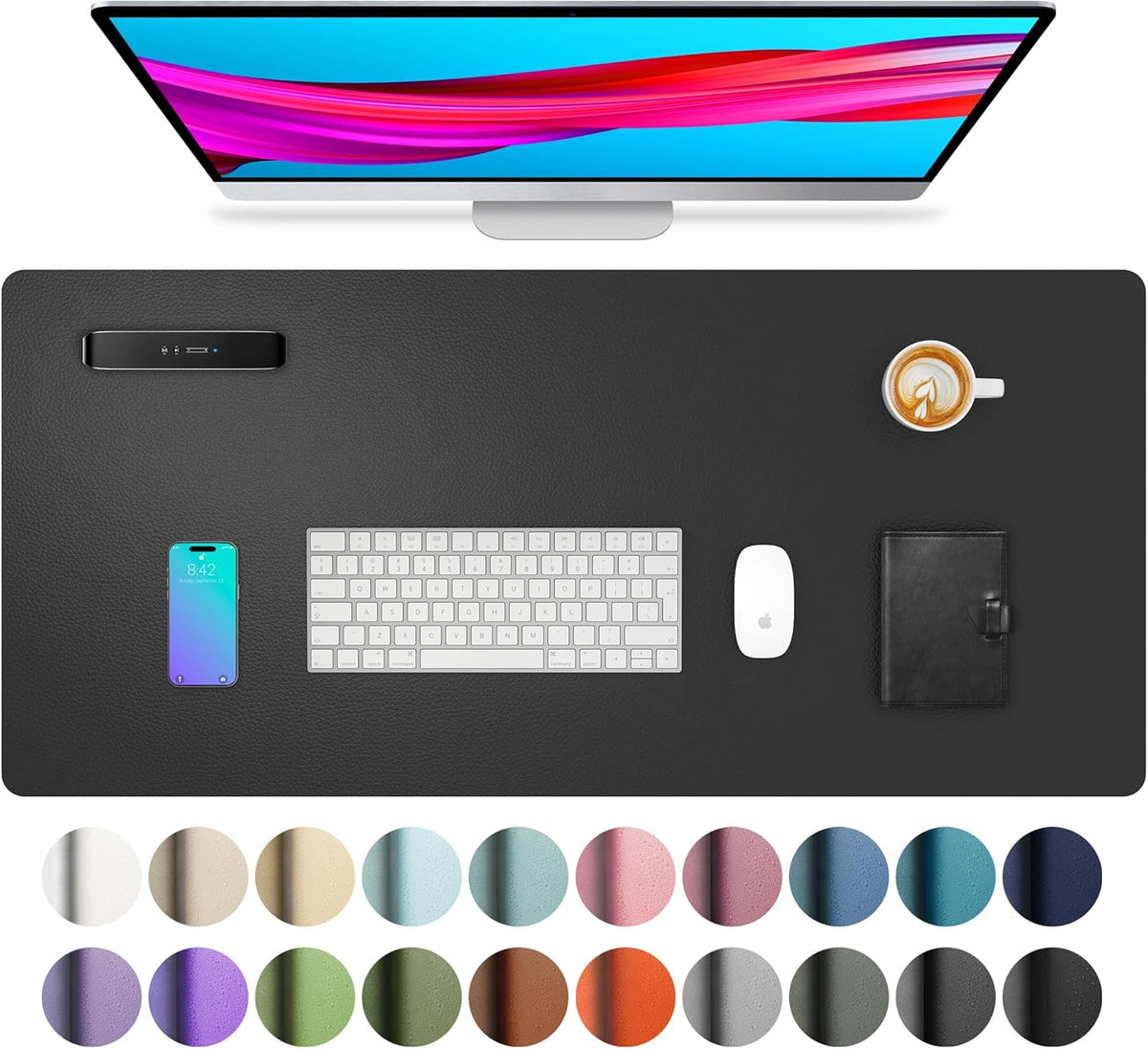 Aothia Leather Office Desk Pad Protector, Non-Slip PU Leather Desk Blotter, Waterproof Laptop Writing Mouse Pad for Office and Home, Black, 31.5" x 15.7" - Colors A