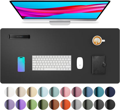 Aothia Leather Office Desk Pad Protector, Non-Slip PU Leather Desk Blotter, Waterproof Laptop Writing Mouse Pad for Office and Home, Black, 31.5" x 15.7" - Colors A