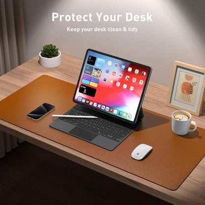 Aothia Leather Office Desk Pad Protector, Non-Slip PU Leather Desk Blotter, Waterproof Laptop Writing Mouse Pad for Office and Home, Black, 31.5" x 15.7" - Colors A