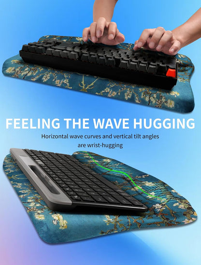 Ergonomic Wave Wrist Rest with Keyboard Stand, Cushioned Palm Rest, Comfortable Integrated Memory Foam for Natural Typing and Relieve Wrist Pain, Dark Night Black