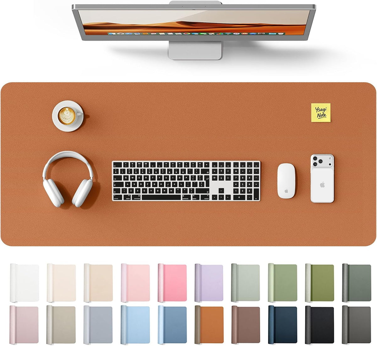 YSAGi Leather Desk Pad Protector, Office Desk Mat, Large Mouse Pad, Non-Slip PU Leather Desk Blotter, Waterproof Laptop Desk Writing Pad for Office and Home (23.6" x 13.8", Eggshell) - Colors A