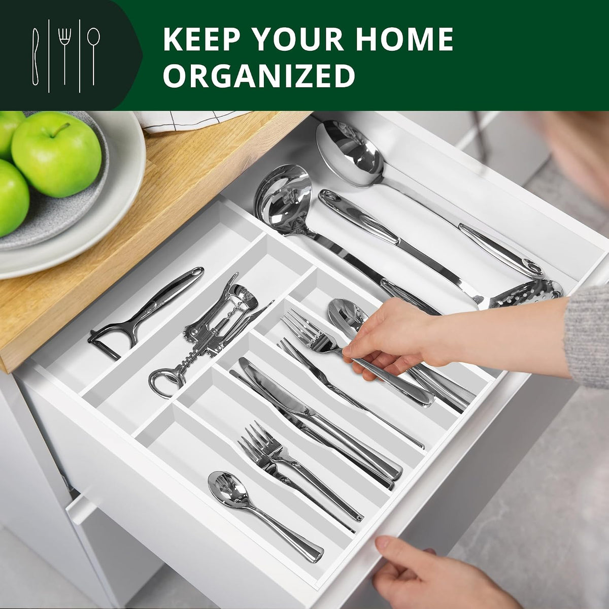 ROYAL CRAFT WOOD Luxury Bamboo Kitchen Drawer Organizer - Silverware Organizer, Utensil Holder & Cutlery Tray Drawer Dividers for Flatware (9 Slot, Natural)