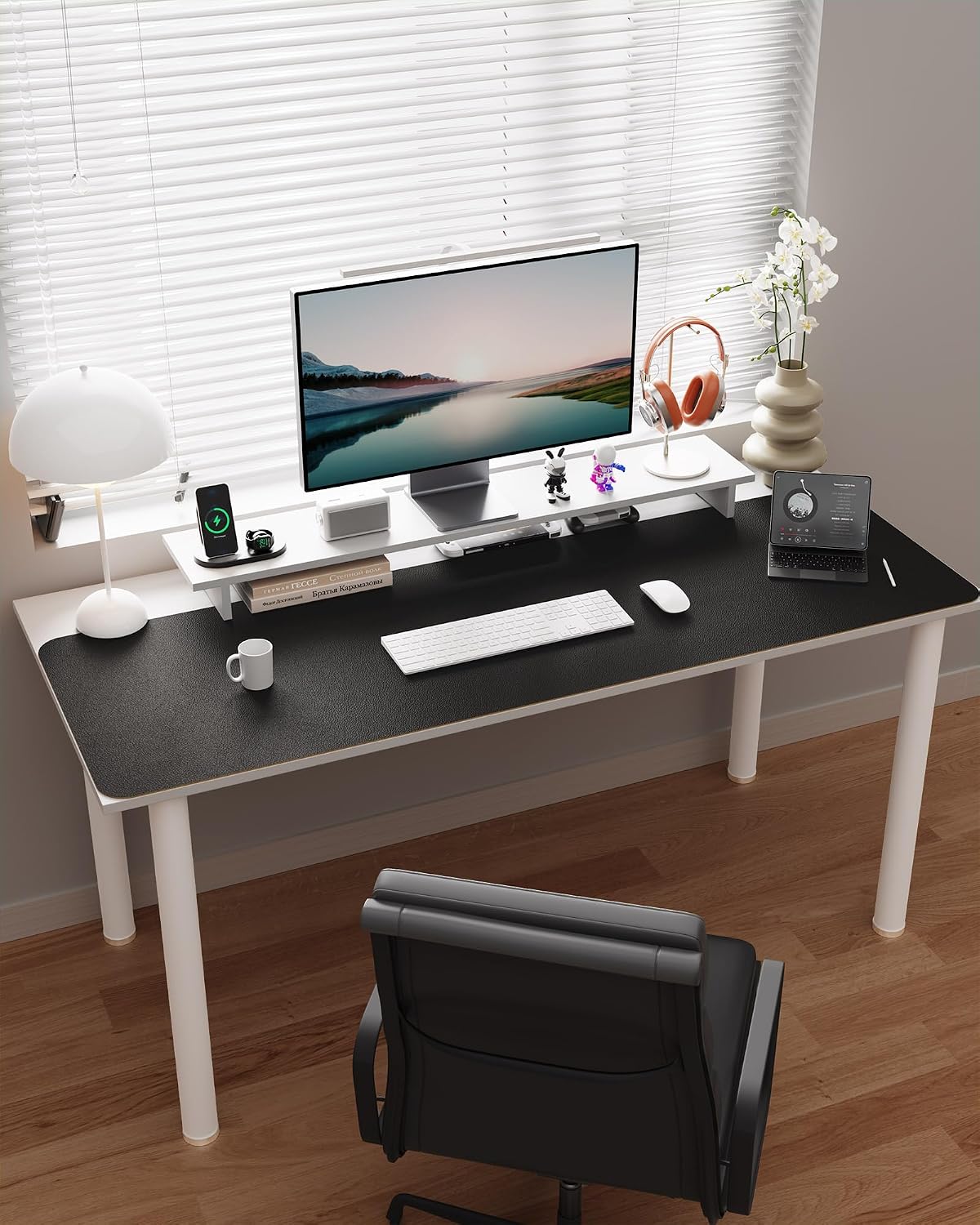 Double-Sided Desk Pad, 31.5"x15.7"Leather Desk Mat, Eco Cork Desk Pad Protector,Large Mouse Pad,Waterproof Desk Blotter for Office/Home(Coffee)