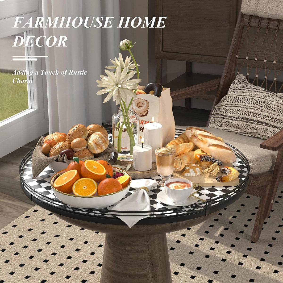 Farmhouse Oak 9" Lazy Susan Turntable Organizer for Cabinet, Round Wooden Lazy Susan Organization and Storage for Dining Table, Pantry, Kitchen, Countertop, Cupboard,Home Decor, Walnut Wood