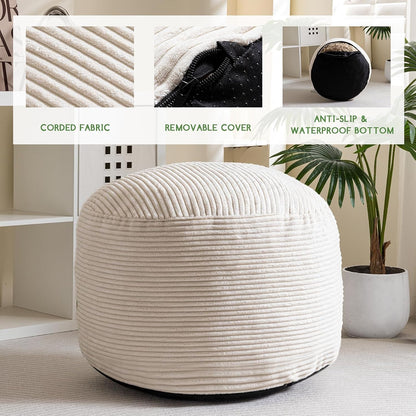Round Stuffed Pouf Ottoman, Corduroy Poufs with Foam Chunk Filling, Furry and Fluffy Pouf Foot Stool Storage Ottoman, 20 X 15 Floor Poufs Foot Rest for Living Room, Dark Grey