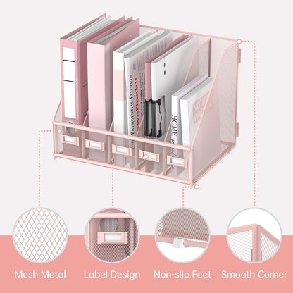Desk Organizers Metal Desk Magazine File Holder with 5 Vertical Compartments Rack File Organizer for Office Desktop, Classroom, Home Workspace, Black
