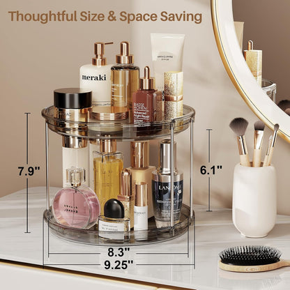 LAMU 2 Tier Lazy Susan Turntable Organizer 9.25'' Rotating Spice Rack Organization for Cabinet, Kitchen, Pantry, Countertop, Bathroom, Vanity, Medicine Cabinet Organizer, Clear