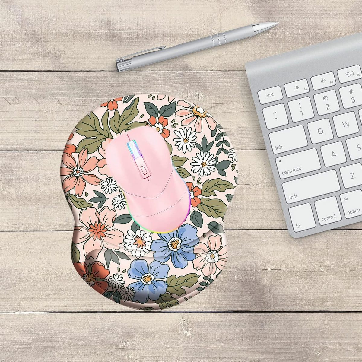 Wrist Support Mouse Pad Anti Slip Rubber Wrist Rest Mousepad 9in X 8in Small Desktop Notebook Mouse Mat for Working and Gaming (M-Pink Floral)