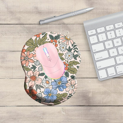 Wrist Support Mouse Pad Anti Slip Rubber Wrist Rest Mousepad 9in X 8in Small Desktop Notebook Mouse Mat for Working and Gaming (M-Pink Floral)