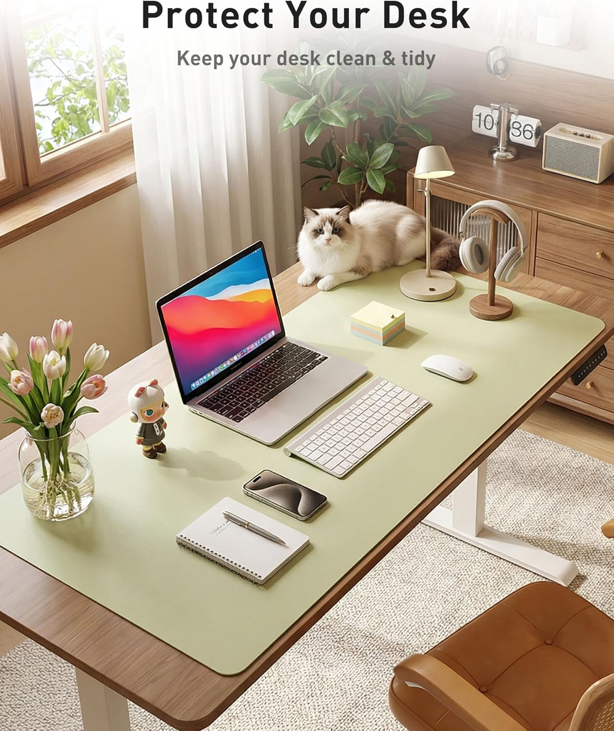 Aothia Leather Office Desk Pad Protector, Non-Slip PU Leather Desk Blotter, Waterproof Laptop Writing Mouse Pad for Office and Home, Black, 31.5" x 15.7" - Colors A