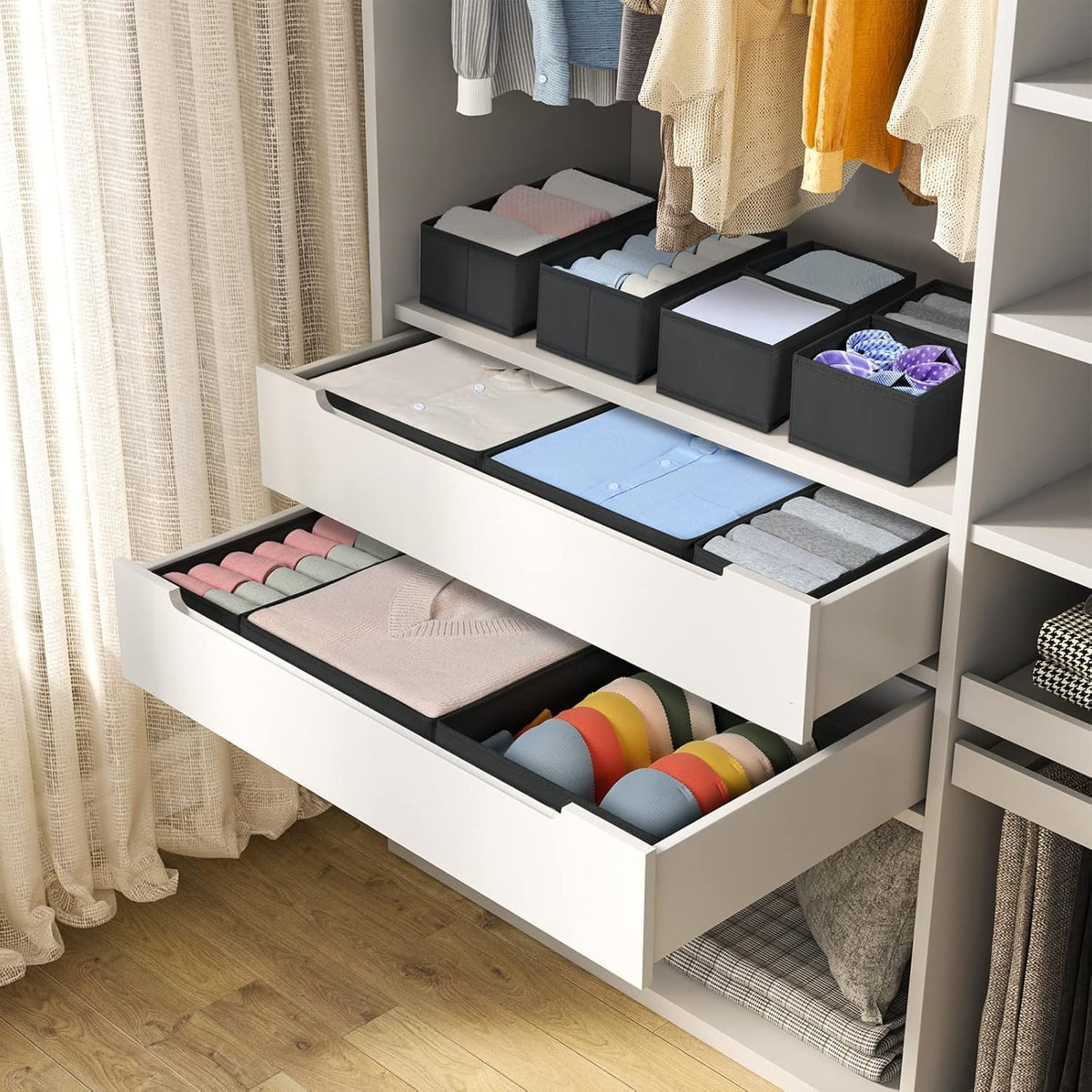 Drawer Organizer Clothes, Dresser Organizer, Foldable Closet Organizers and Storage, Fabric Dresser Bins, Drawer Dividers for Nursery, Baby Clothes, Underwears, Sock (Beige)