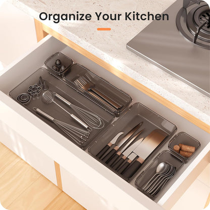 A-LuGei 【Military Grade】 Drawer Organizer, 【𝟱𝗦𝗶𝘇𝗲】 Makeup organizer, 【Holds 177 Items】 Bathroom Organizers and Storage, Organization and Storage, Desk Drawer Organizer for Vanity (Clear)