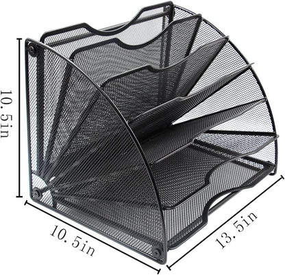 EasyPAG Desk File Organizer, 6-Section Vertical File Folder Holder Stand, Fan-Shaped Metal Rack File Sorter for Office Classroom Desktop Organization, Black