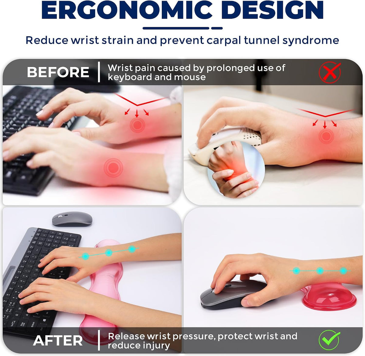 Gel Wrist Rest for Keyboard and Mouse, Wrist Rest for Keyboard, Mouse Wrist Support, Pain Relief, Cool Touch, Non-Skid, Keyboard and Mouse Wrist pad Set