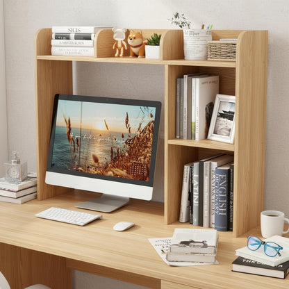 Desktop Bookshelf, Countertop Storage Hutch with 5 Shelves for Computer Desk, Desk 3-Tier Display Rack, Multipurpose Wood Desktop Hutch Storage Organizer for Dorm Office Home