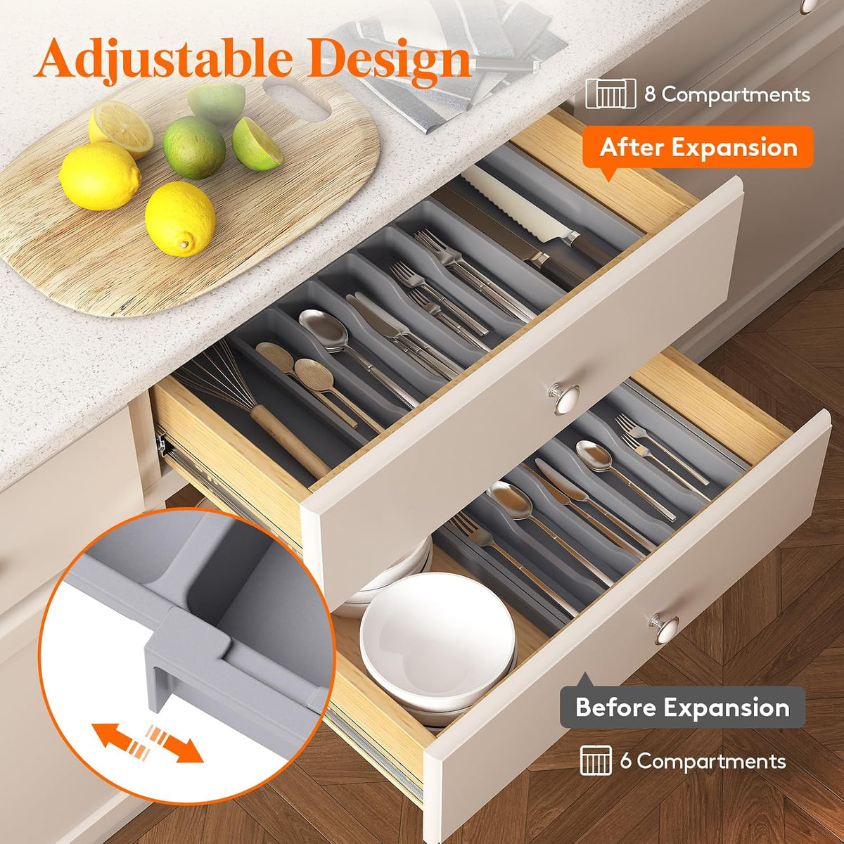 Expandable Silverware Drawer Organizer, Kitchen Utensil Tray