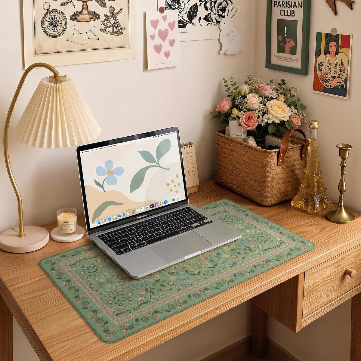 iCasso Desk Mat for Keyboard and Mouse, Large Mouse Pad, Desk Pad Mat, Anti-Slip Big Mousepad with Stitched Edges for Computer Desktop(Deep Green)