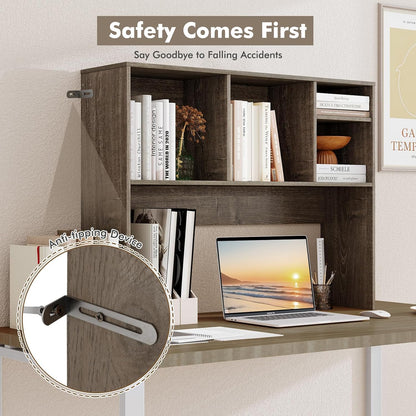 Desktop Bookshelf, Countertop Storage Hutch with 5 Shelves for Computer Desk, Desk 3-Tier Display Rack, Multipurpose Wood Desktop Hutch Storage Organizer for Dorm Office Home