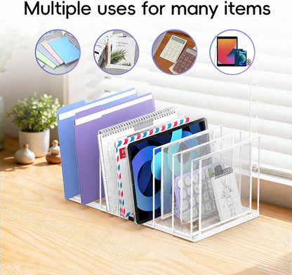 File Organizer for Desk, 5-Section Vertical File Sorter, Paper Holder Organizer Standing Metal File Folder for Office Home Classroom, Black