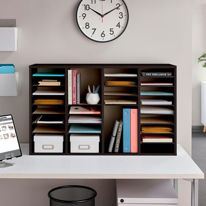 Safco 9422GR Wood Adjustable Literature & Paper Organizer, 16 Adjustable Compratment, Stackable Durable Construction, Home, Office, Mailroom, Classroom Mailbox , Gray