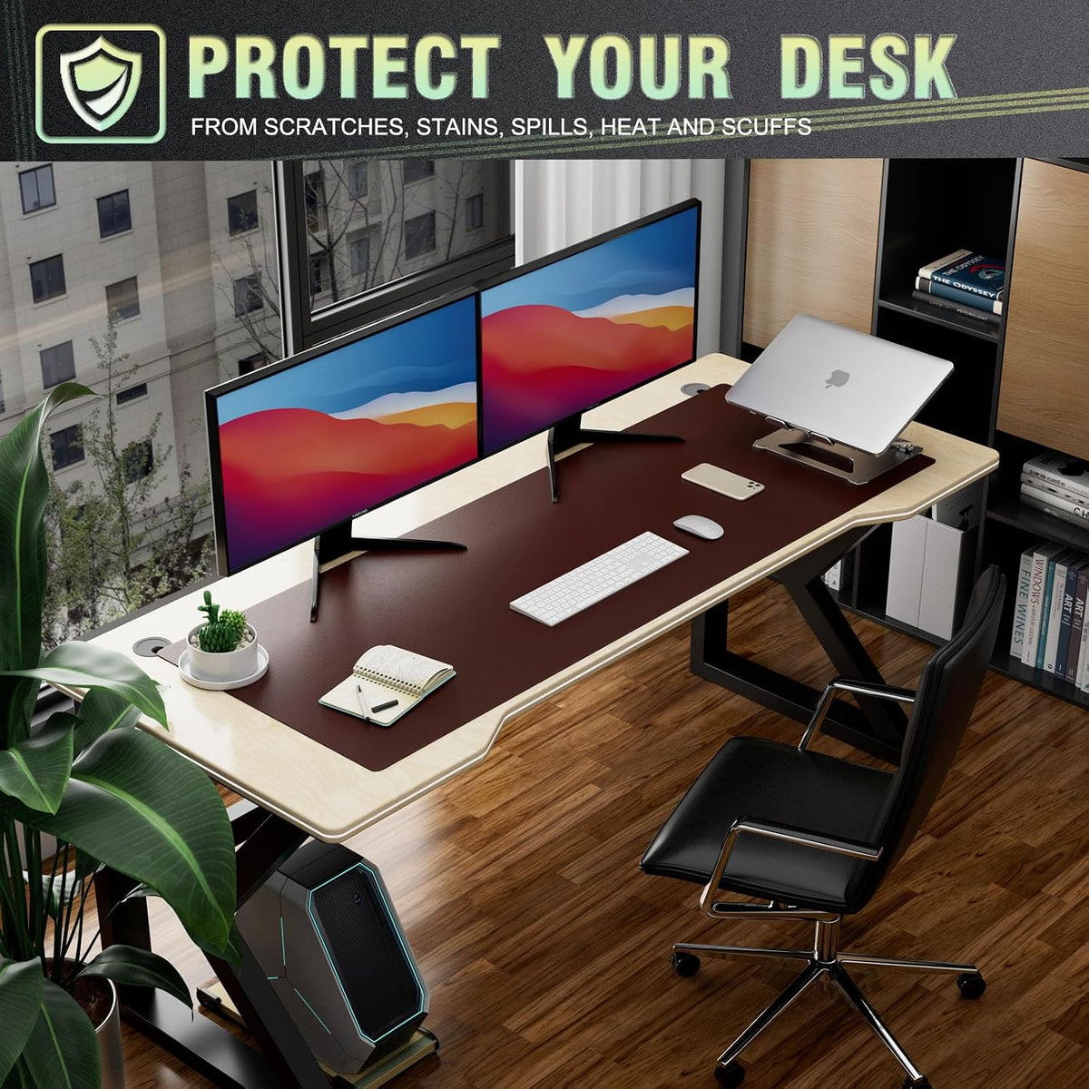 K KNODEL Large Office Leather Desk Mat, Mouse and Keyboard Pad, Computer and Laptop Mat, Desktop Protector and Cover, Writing Pad and Blotter (31.5"x15.7", Black)