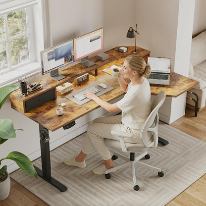 48 * 24 Inch Electric Standing Desk with Shelf & Led, Dark Walnut