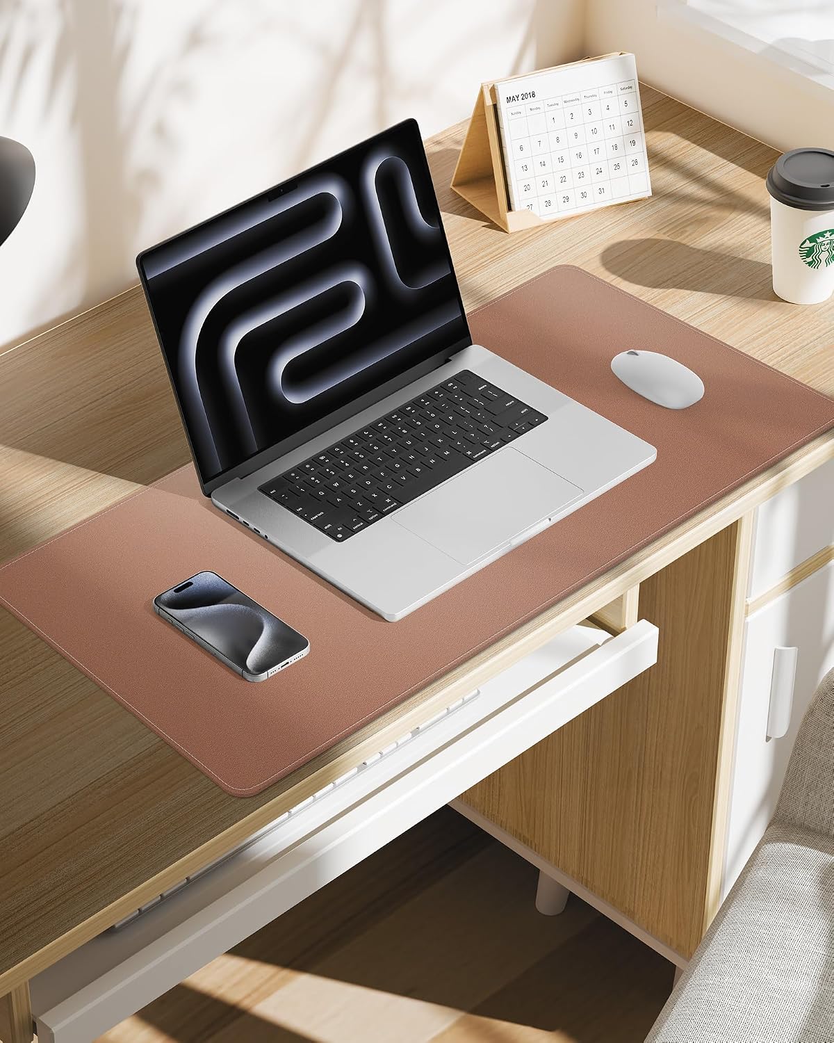 AFIING Large Desk Mat 55" x 24" - PU Leather Desk Pad Protector, Waterproof Non-Slip Extended Mouse Pad for Office Desk, Keyboard, Laptop and Home Workspace (Black)