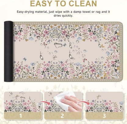 Desk Mat,Mouse Pad for Office Desk,35.4x15.7in,Pink Flowers