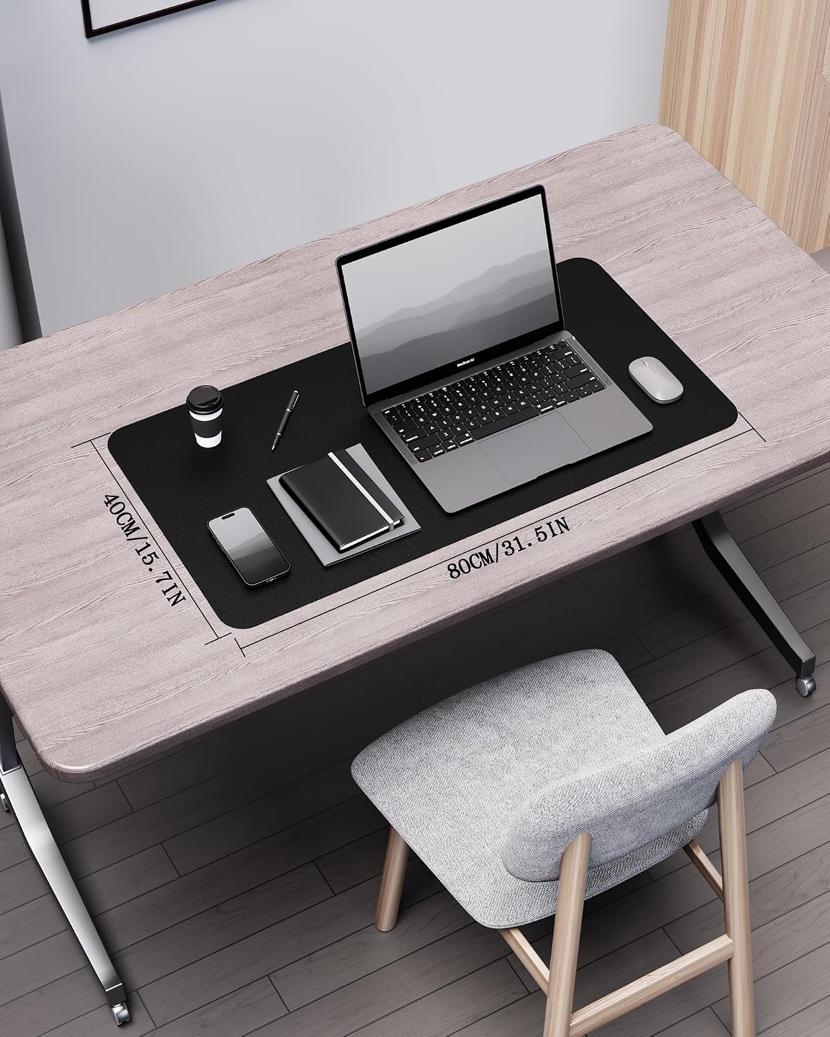 Double-Sided Desk Pad, 31.5"x15.7"Leather Desk Mat, Eco Cork Desk Pad Protector,Large Mouse Pad,Waterproof Desk Blotter for Office/Home(Coffee)