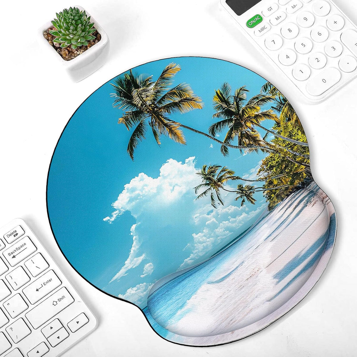 KONVINIT Ergonomic Mouse Pad with Wrist Rest, Small Mousepad with Non-Slip Rubber Base and Smooth Surface, Beach Mouse Pads for Desk, Office Desk Accessories