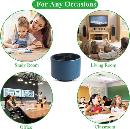 Round Leather Art Supply Organizer,Remote Control Holder,360 Degree Rotating,Multi-Functional Pencil Holder,4 Compartments Desktop Stationary Organizer(1-Blue Bird) - Colors B