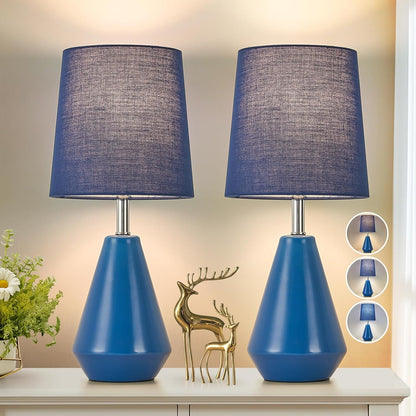 Small Bedside Table Lamp for Bedroom - Reading Desk Lamp with 3 Color Temperatures，15.5" Nightstand Ceramic Lamp with Fabric Shade for Kids Room,Living Room,Dorm,Home Office (Green)