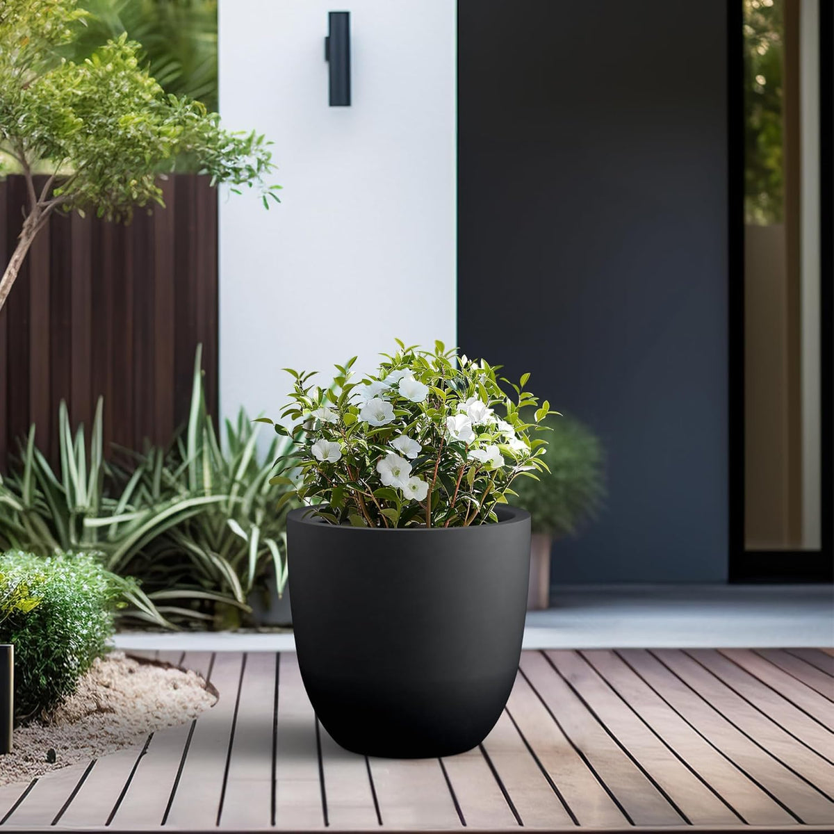 Kante 8.9" H x 10" W Small Concrete Planter, Compact Desktop Plant Pot with Drainage Hole & Rubber Plug – Lightweight Breathable Cement Container for Succulents, Cactus, Herbs, Indoor Outdoor, Gift