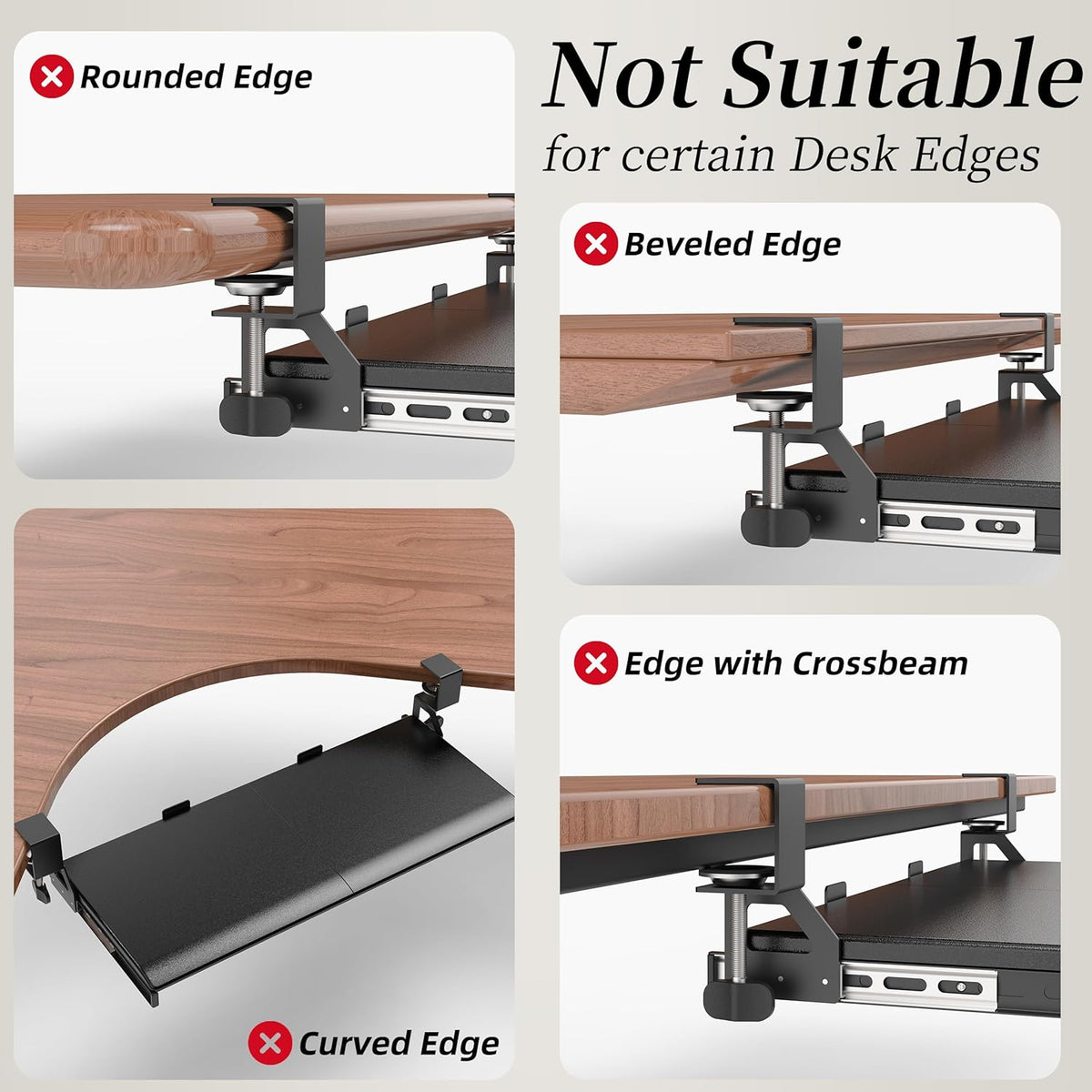 Keyboard Tray, 25 in. Pine Plastic, Keyboard tray Under Desk with Wrist Rest, Mouse Pad, Cup Mat, Lightweight Slide Out Tray, Easy Assemble Adjustable C clamp