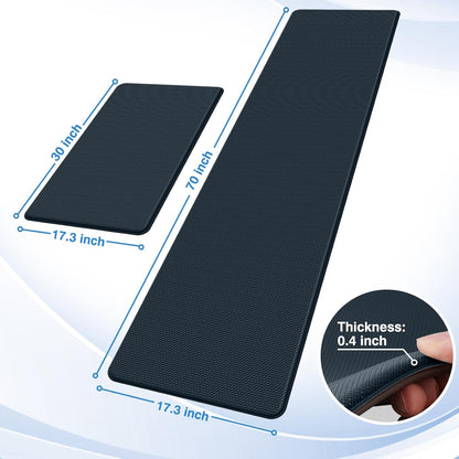 StepRite Kitchen Mats, 2PCS Kitchen Rugs, Cushioned Anti Fatigue Kitchen Mats for Floor, Non-Slip Standing Desk Mat, Waterproof Kitchen Rug Set for Kitchen, Floor, Office, 17.3"x30"+17.3"x47", Black