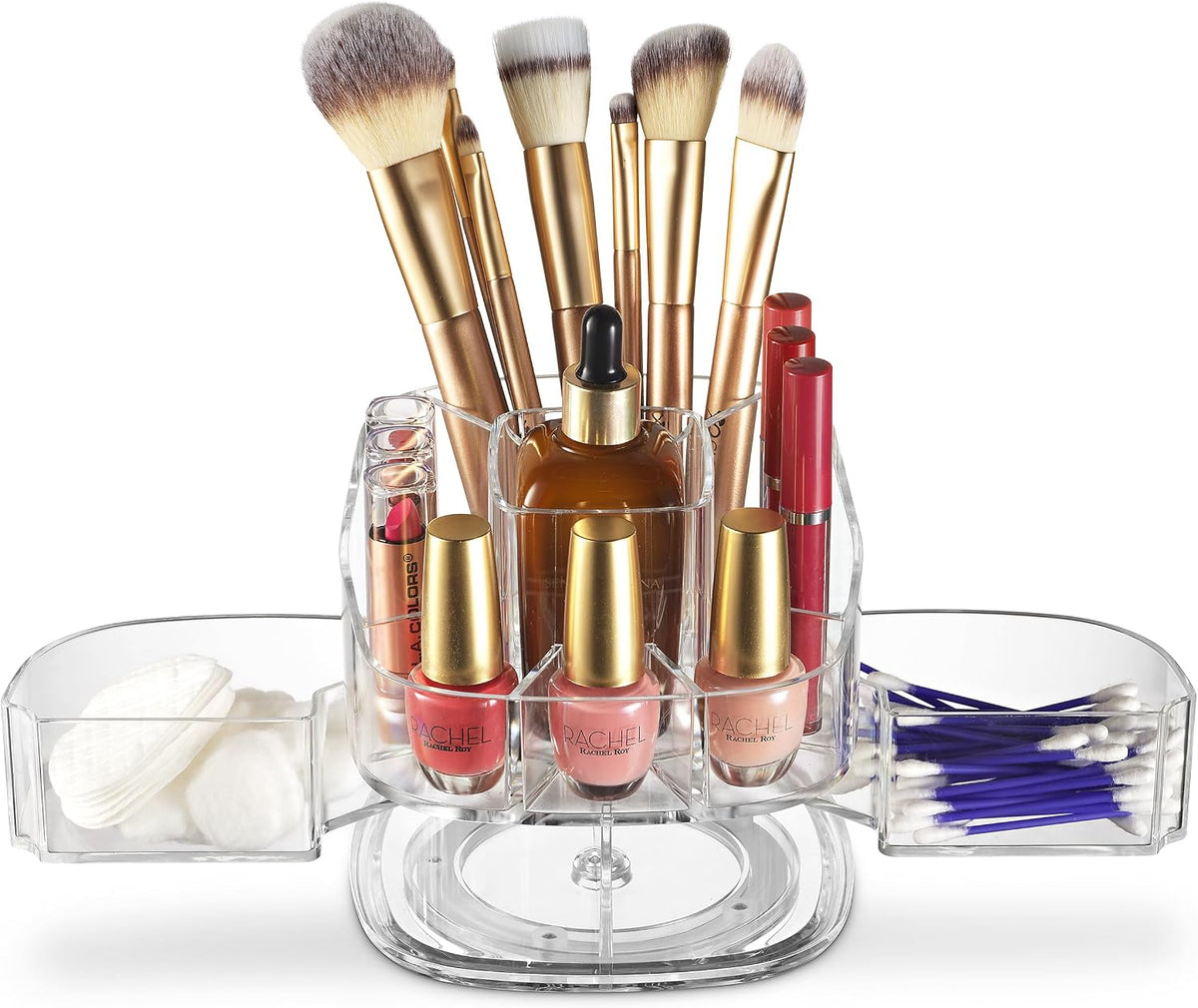 Masirs 360 Rotating Makeup Organizer Countertop - Adjustable Shelf Height - The Perfect Round Spinning Cosmetic Organizer for Bedroom Dresser or Vanity Countertop Storage (Clear)