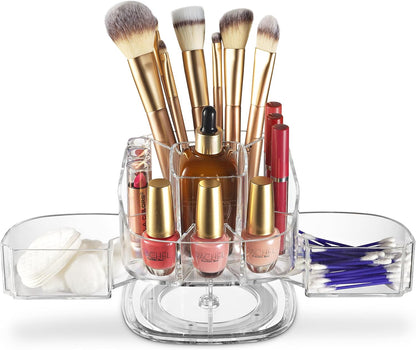 Masirs 360 Rotating Makeup Organizer Countertop - Adjustable Shelf Height - The Perfect Round Spinning Cosmetic Organizer for Bedroom Dresser or Vanity Countertop Storage (Clear)