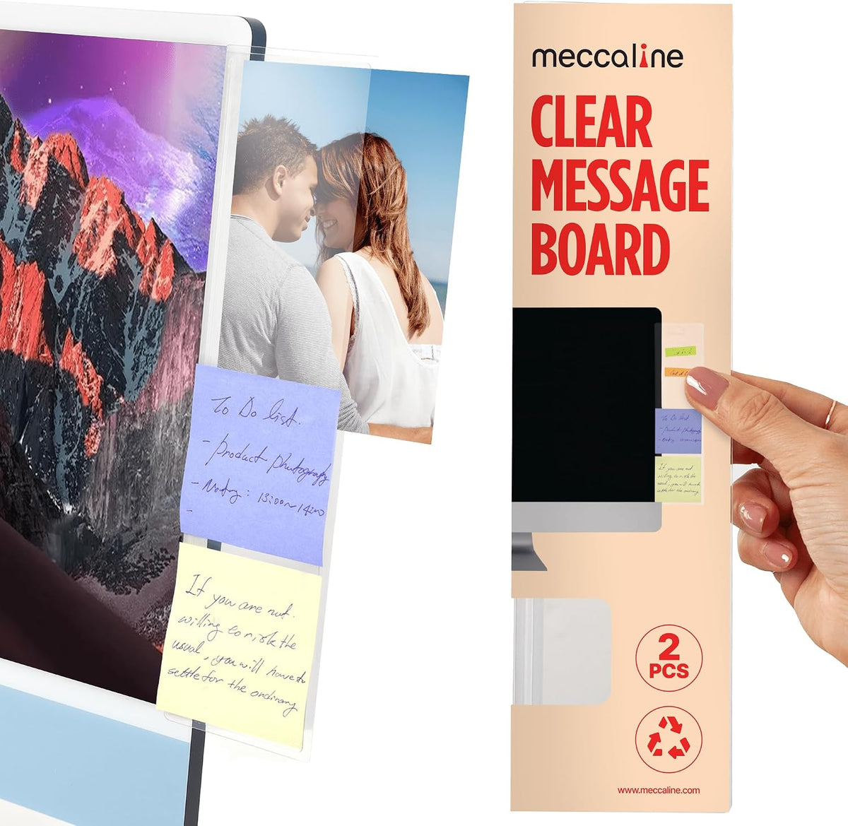 Monitor Memo Board 2Pcs - Flexible Clear PET Computer Screen Sticky Note Holder - Side Panel Message Organizer - Versatile Office Desk Accessories - Cool Home Office Supplies - 3.1" x 11.8"