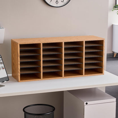 Safco 9422GR Wood Adjustable Literature & Paper Organizer, 16 Adjustable Compratment, Stackable Durable Construction, Home, Office, Mailroom, Classroom Mailbox , Gray