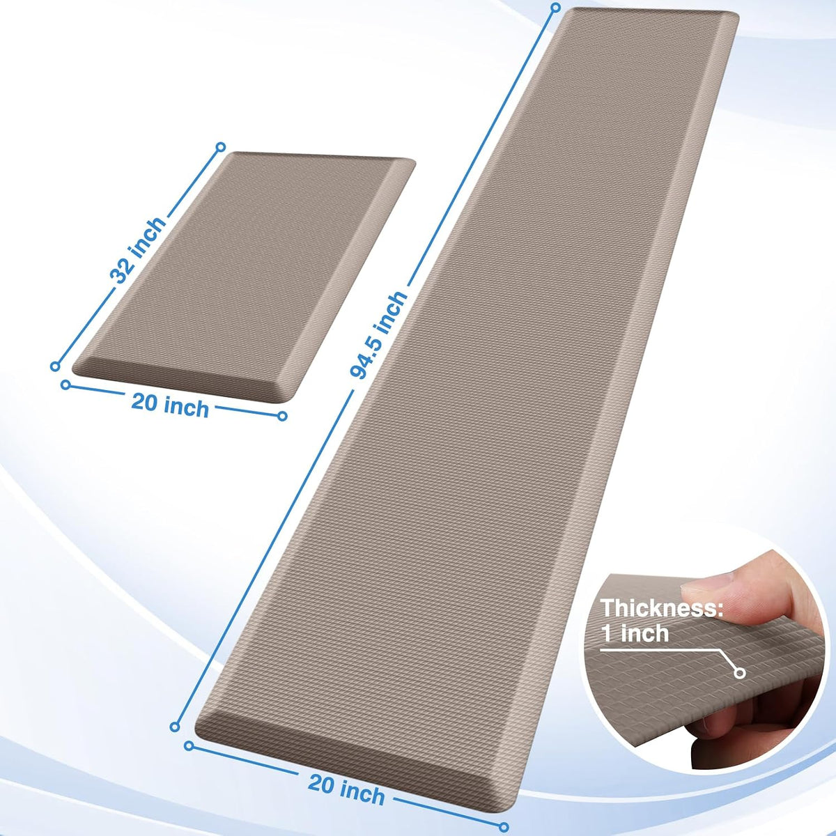StepRite Kitchen Mats, 2PCS Kitchen Rugs, Cushioned Anti Fatigue Kitchen Mats for Floor, Non-Slip Standing Desk Mat, Waterproof Kitchen Rug Set for Kitchen, Floor, Office, 17.3"x30"+17.3"x47", Black
