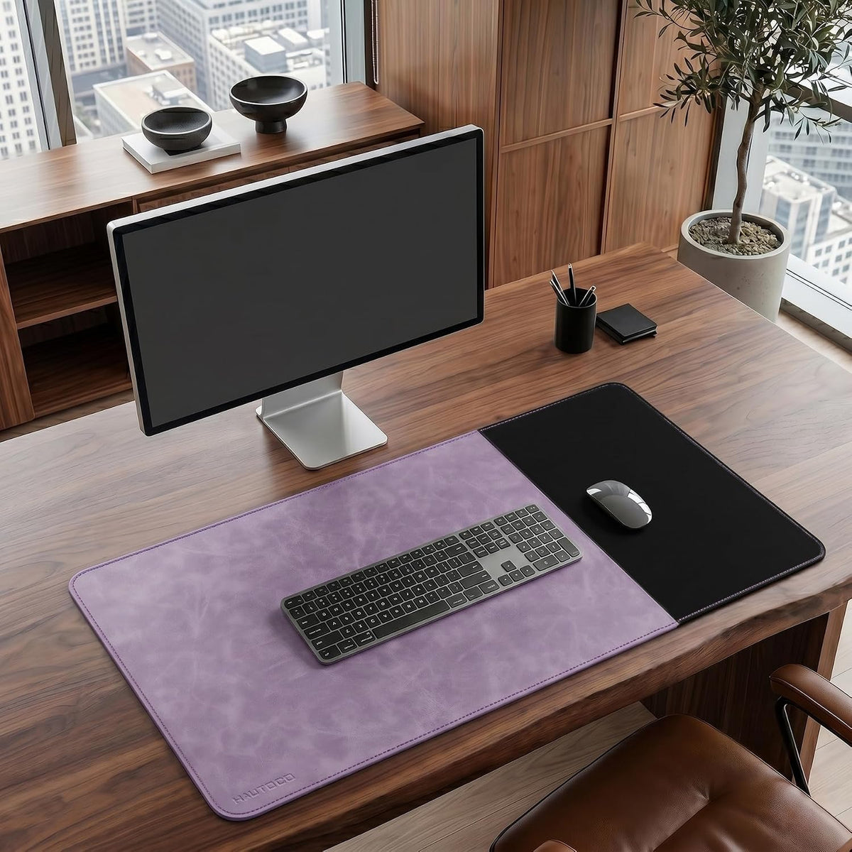 Cork Desk Mat 31.5"x15.7", Distressed PU Leather & Cloth Desk Pad
