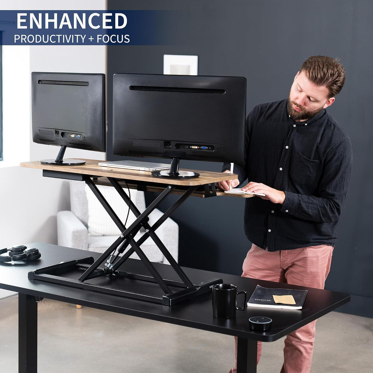 Black 32 in Standing Desk Converter, DESK-V000K
