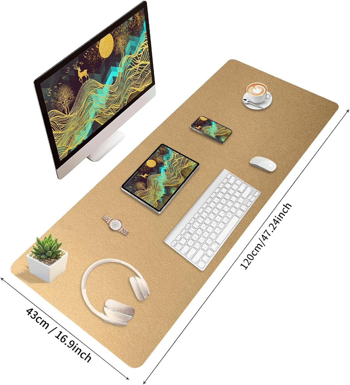 Bloss Leather Desk Pad and Keyboard Wrist Rest, Large Mouse Pad + Keyboard Pad+Mouse Wrist Support, Non-Slip Desk Mat Protector for Office, Home(31.5×15.7 Inches,Beige) - Colors A