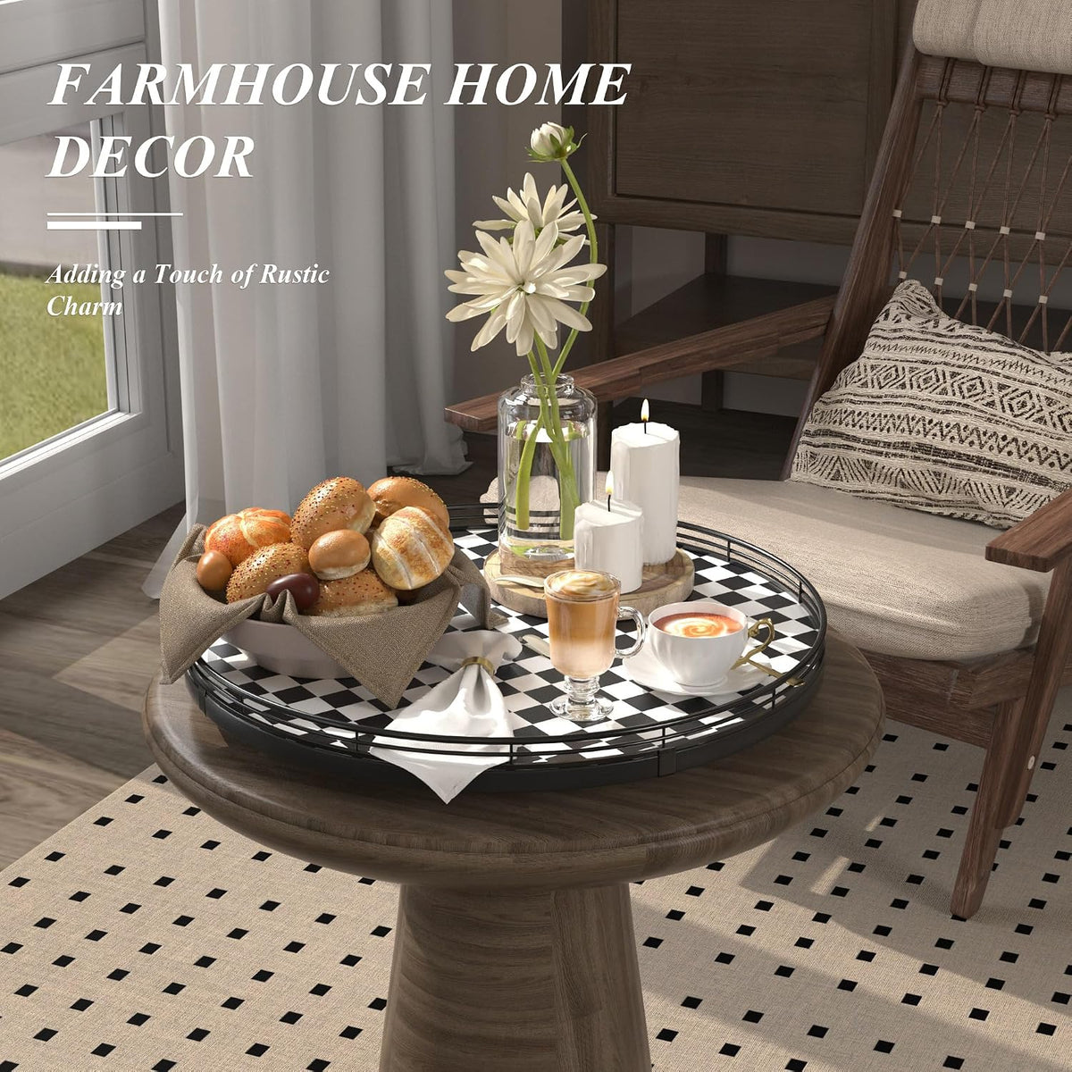 Farmhouse Oak 9" Lazy Susan Turntable Organizer for Cabinet, Round Wooden Lazy Susan Organization and Storage for Dining Table, Pantry, Kitchen, Countertop, Cupboard,Home Decor, Walnut Wood