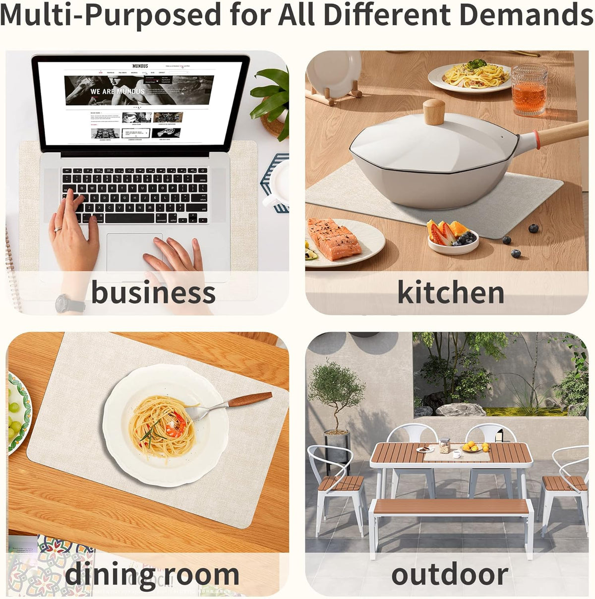 Maxpearl Faux Leather Placemats Set of 6 - Waterproof - Wipe Clean - Heat Resistant - Anti Slip Dining Table Place Mats, Suitable for Indoor & Outdoor Use, 17’’×12’’, Beige