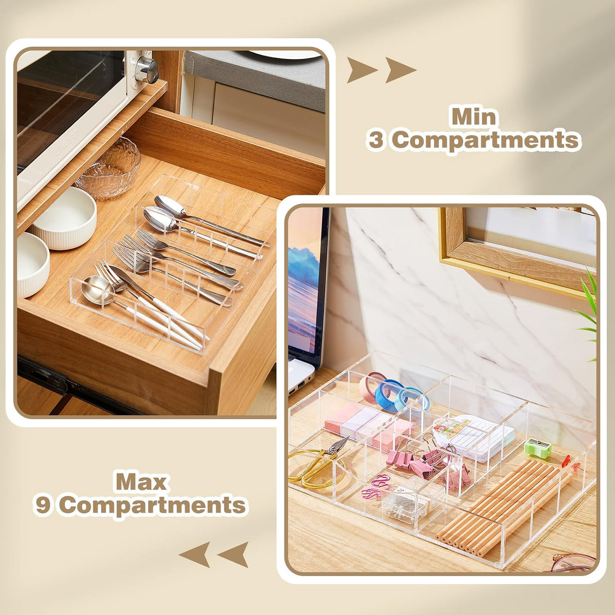 Clear Acrylic Drawer Organizer,6 Compartments,Large