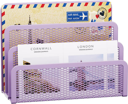 Marbrasse Mail Organizer for Desk, 3-Slot Mesh Metal Mail Holder countertop, Letter Holder, Office Desktop Envelope and Document Storage Rack (2P)