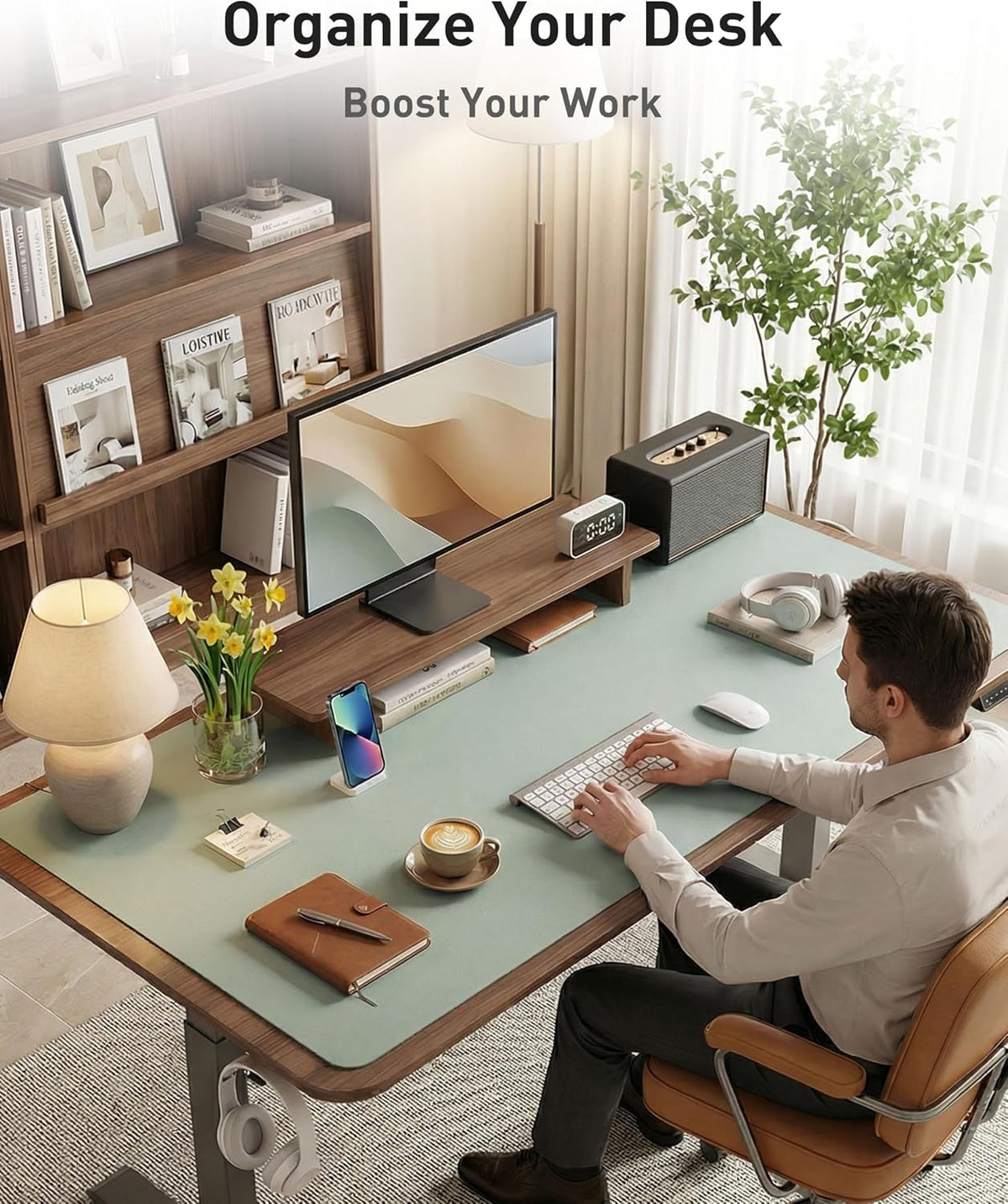 Aothia Leather Office Desk Pad Protector, Non-Slip PU Leather Desk Blotter, Waterproof Laptop Writing Mouse Pad for Office and Home, Black, 31.5" x 15.7" - Colors A