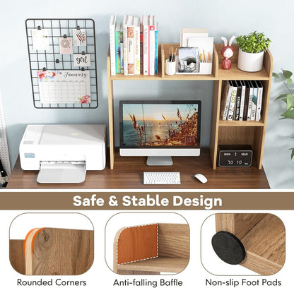 Desktop Bookshelf, Countertop Storage Hutch with 5 Shelves for Computer Desk, Desk 3-Tier Display Rack, Multipurpose Wood Desktop Hutch Storage Organizer for Dorm Office Home