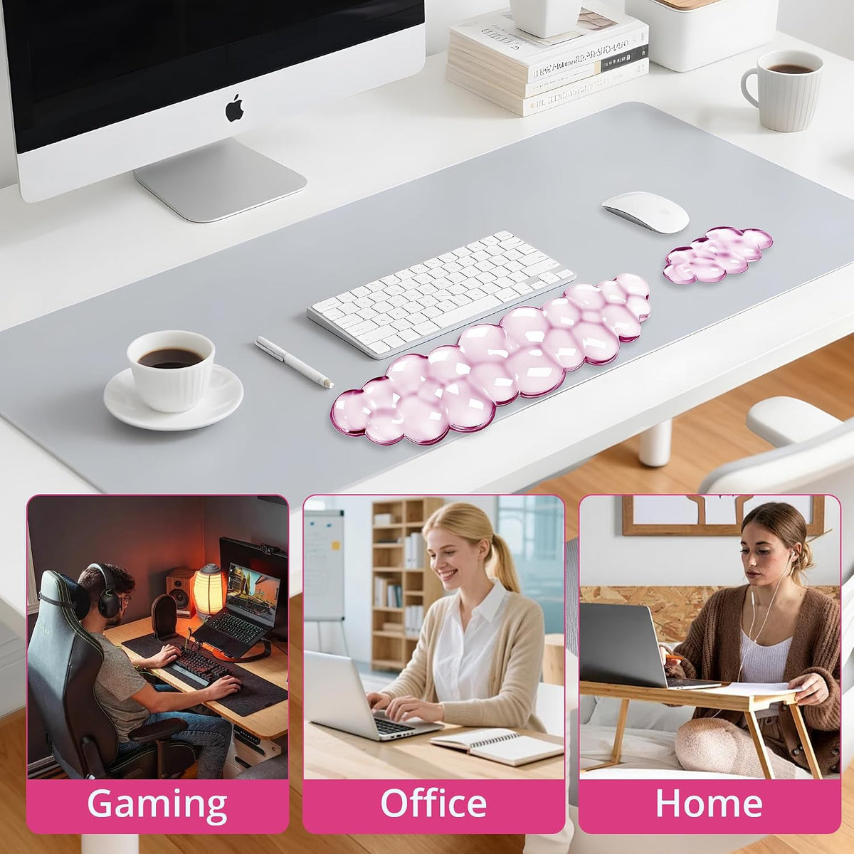 Keyboard Wrist Rest Set — Ergonomic Cloud Gel Wrist Rest Keyboard and Mouse Pad, Non-Slip Desk Accessories for Office and Home（White）